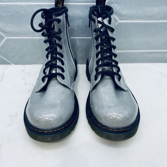 Doc Martens 1460 Glitter J Boots Youth Size 3 Silver Lace Up Combat Shoes Girls - Picture 3 of 9